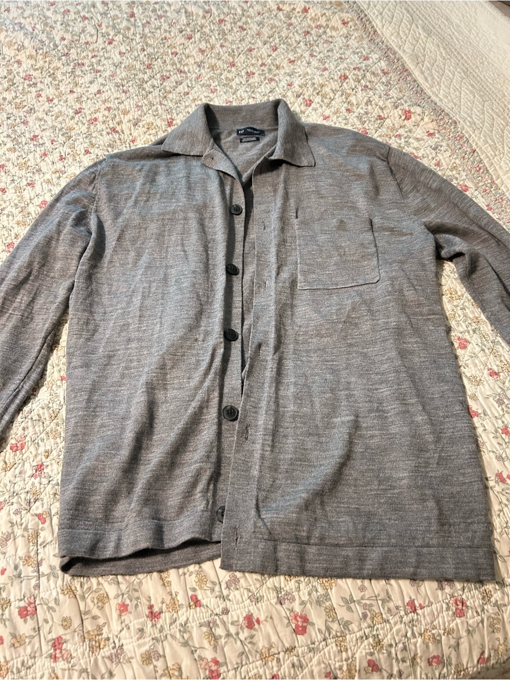 GAP Men's Heather Gray Button-Front Knit Shirt Jacket